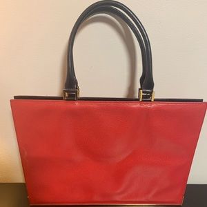 “Vintage Fendi Leather Attaché Tote Bag Red Black Gold Rare Designer Purse w/ Du